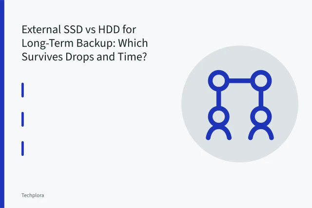 Portable external SSD and HDD side by side for backup durability comparison. External SSD vs HDD for Long-Term Backup: Which Survives Drops and Time?