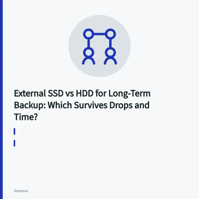 Portable external SSD and HDD side by side for backup durability comparison. External SSD vs HDD for Long-Term Backup: Which Survives Drops and Time?