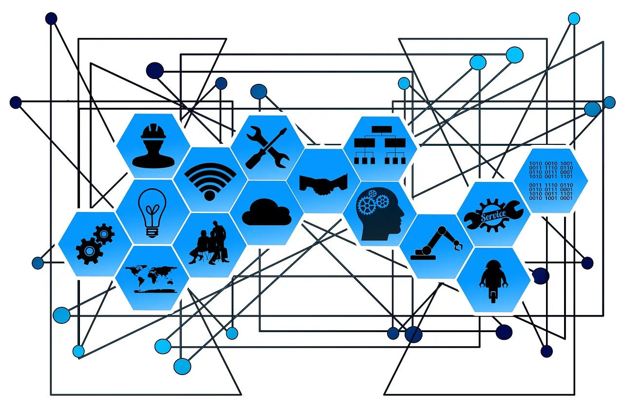 web, network, points, lines, interfaces, industry, industry 4, internet of things, project, gear, high-tech, strategy, research, technology, production, information technology, com. A household technology purchase: fictional case from weak Wi-Fi to the right repair