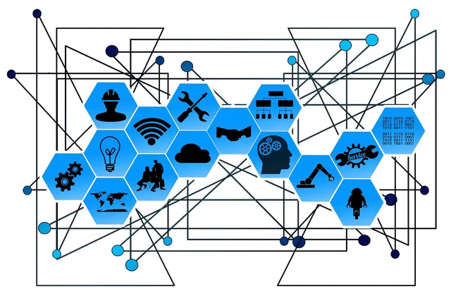web, network, points, lines, interfaces, industry, industry 4, internet of things, project, gear, high-tech, strategy, research, technology, production, information technology, com. A household technology purchase: fictional case from weak Wi-Fi to the right repair