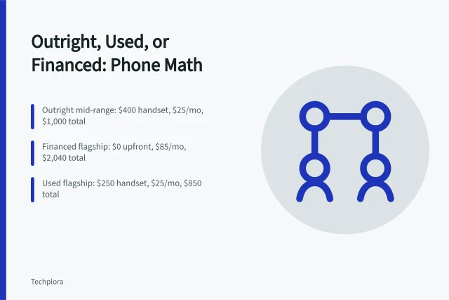 Card showing Canadian cell plan prices, CRTC caps, and flanker brands. How to Buy a Phone You Can Keep: Outright, Used, or Financed