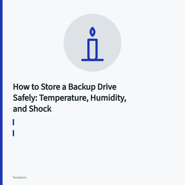 External backup hard drive stored flat in a foam-lined archive case with silica gel. How to Store a Backup Drive Safely: Temperature, Humidity, and Shock