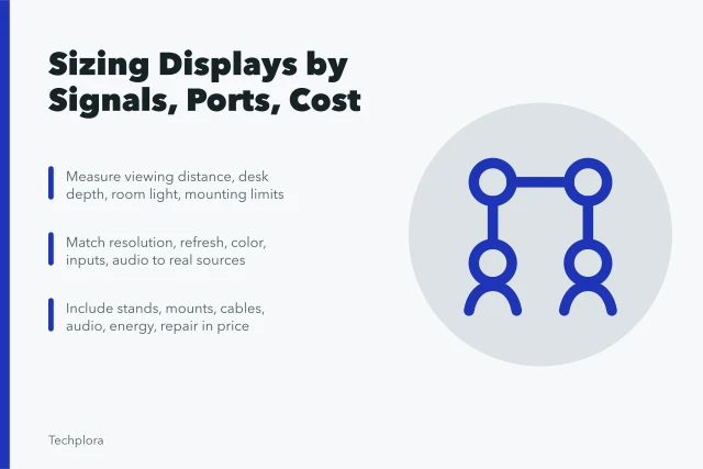 Guide to sizing monitors and TVs by signals, ports, and total cost. Sizing a monitor or television around signals, ports, and total cost