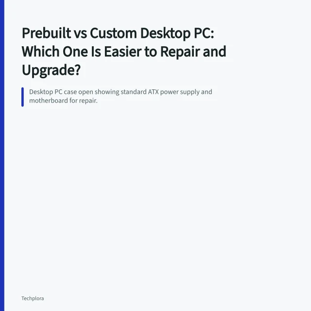 Desktop PC case open showing standard ATX power supply and motherboard for repair. Prebuilt vs Custom Desktop PC: Which One Is Easier to Repair and Upgrade?