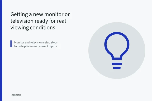 Monitor or television being set up with a direct cable connection. Getting a new monitor or television ready for real viewing conditions