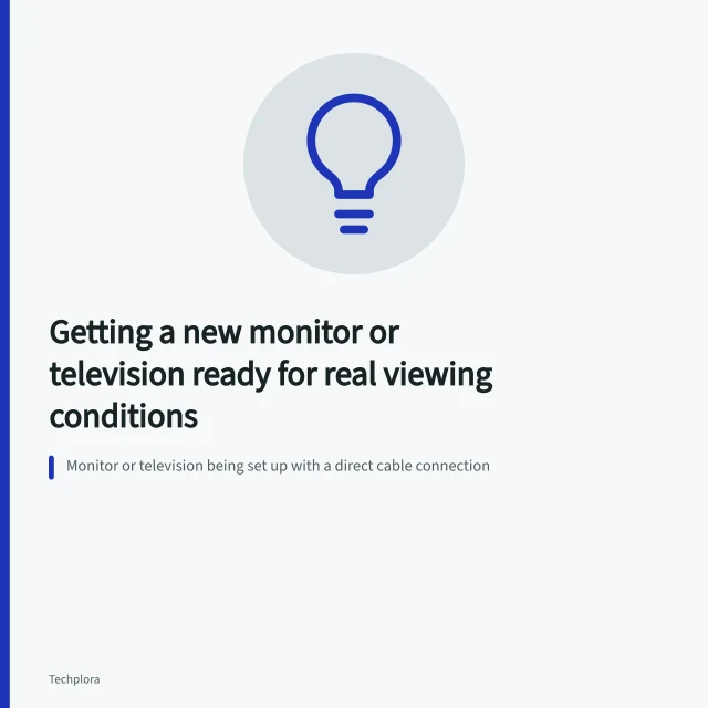 Monitor or television being set up with a direct cable connection. Getting a new monitor or television ready for real viewing conditions