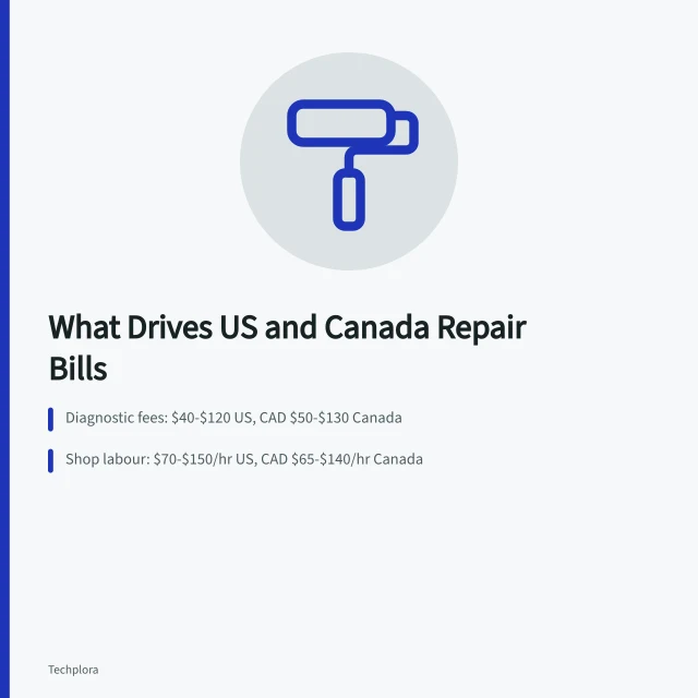 Repair cost breakdown card: diagnostics, parts, labour rates in US and Canada. US and Canada electronics repair costs: what drives the final bill