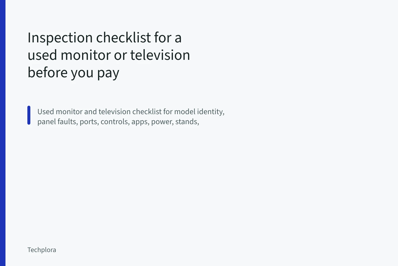 Used monitor being inspected with flashlight and test pattern before purchase. Inspection checklist for a used monitor or television before you pay