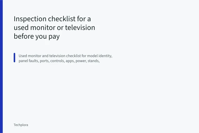 Used monitor being inspected with flashlight and test pattern before purchase. Inspection checklist for a used monitor or television before you pay