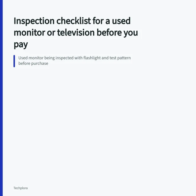 Used monitor being inspected with flashlight and test pattern before purchase. Inspection checklist for a used monitor or television before you pay
