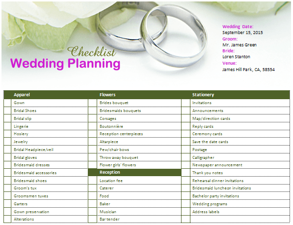 Wedding Planning Checklist